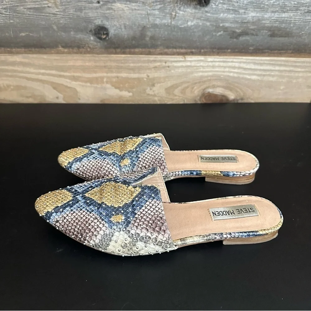 Steve Madden Size 8.5 Trace -B Leather Pointed Toe Mules Snake Animal Print - Picture 2 of 10